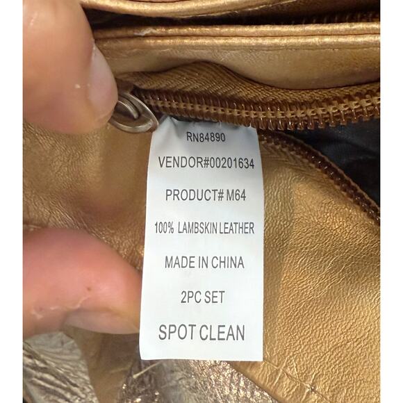 Lambskin Leather Shoulder Bag Patches Gold Bronze Metallic Crossbody Handbag EUC - Picture 10 of 10